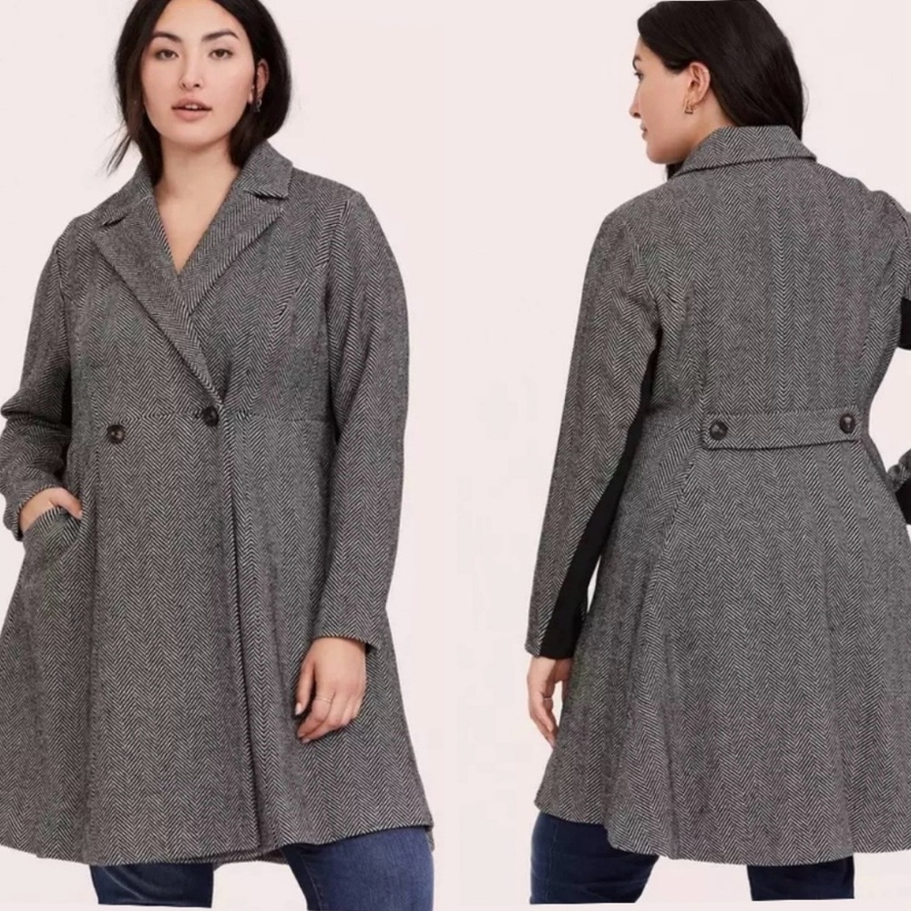 TORRID Fit & Flare Herringbone Coat Jacket Peacoat Plus Size 2X - Picture 4 of 15